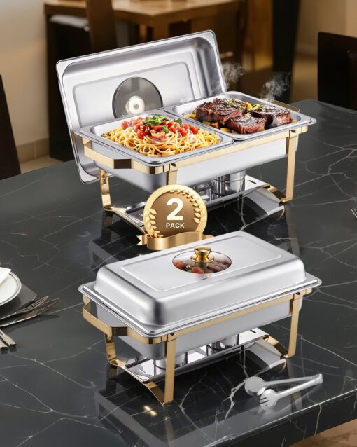 VEVOR 76L 2 Pack Gold Stainless Steel Chafing Dish Set with Half Size Pans for Buffet
