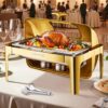 VEVOR 85L Gold Stainless Steel Roll Top Chafing Dish Set with Full Size Pan  Buffet Food Warmer for Events  Catering
