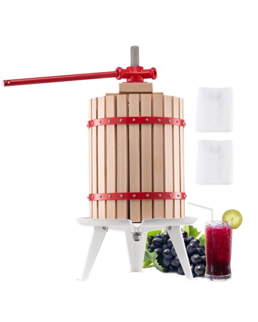 VEVOR 18L Manual Fruit Wine Press with Beechwood Basket Filter Bags Juice Wine Maker for Home