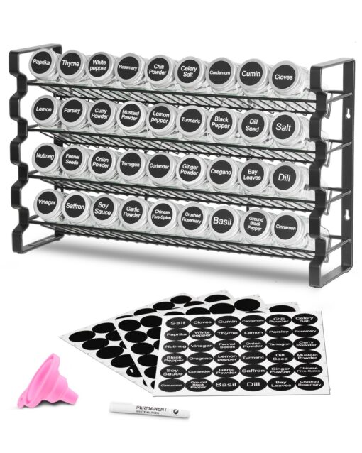 VEVOR 4 Tier Spice Rack Organizer with 36 Glass Jars