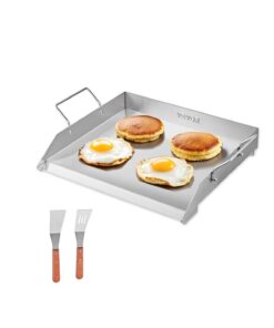 VEVOR Stainless Steel Flat Top Griddle 46x41cm – Universal BBQ Grill Pan with Grease Trough