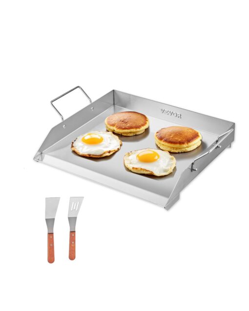 VEVOR Stainless Steel Flat Top Griddle 46x41cm Universal BBQ Grill Pan with Grease Trough