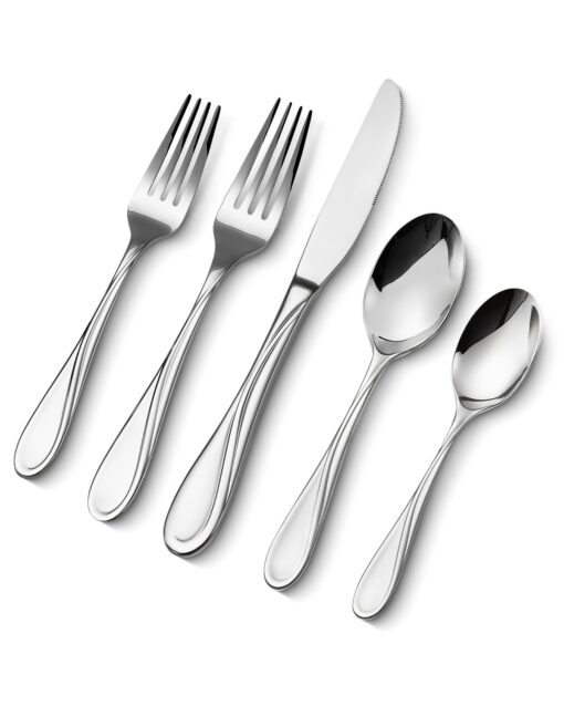 VEVOR 45 Piece Stainless Steel Cutlery Set for 8 Durable Flatware Utensils with Modern Design for Home Restaurant Use