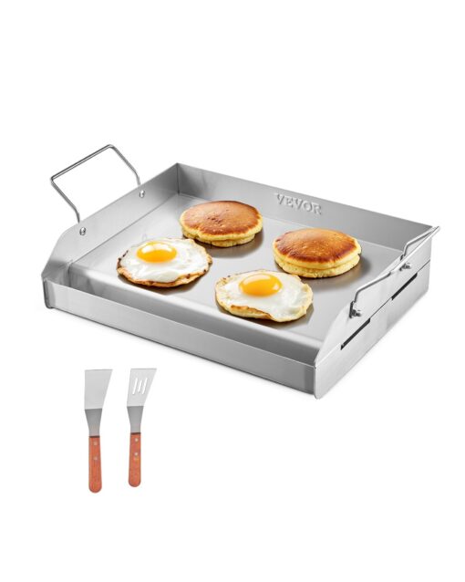 VEVOR Stainless Steel Flat Top Griddle 43x33 cm Universal BBQ Grill Pan for Gas