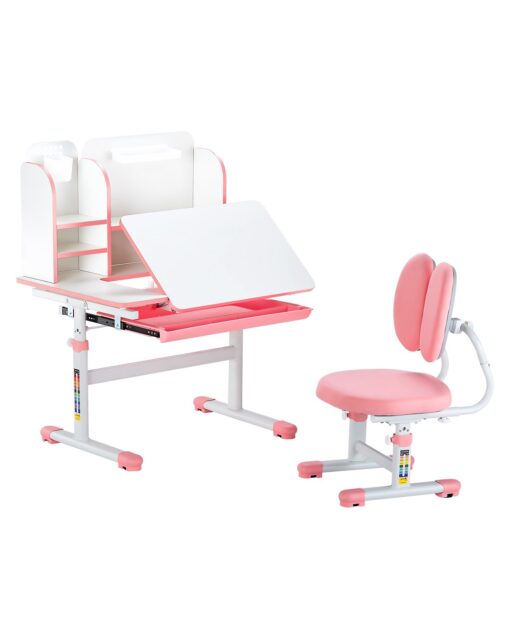VEVOR Height Adjustable Kids Study Desk Chair Set with Bookshelf
