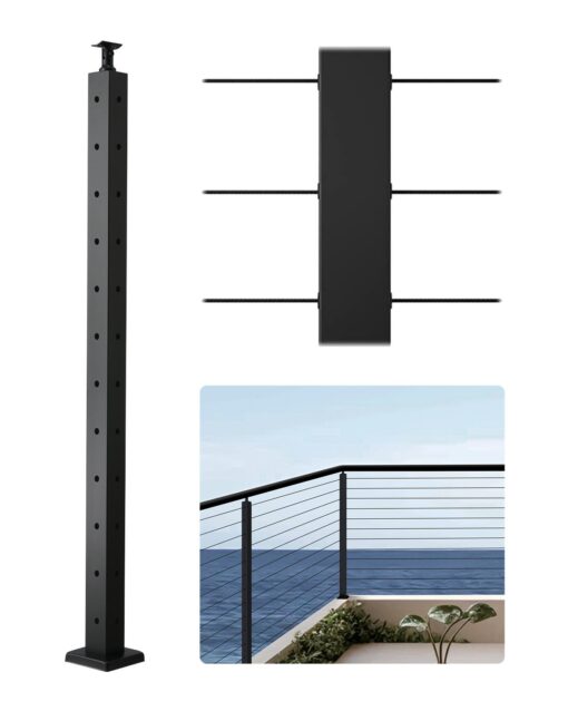 VEVRO 1067 cm Stainless Steel Corner Cable Railing Post with L Shaped Holes 12 Pairs