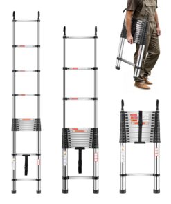 VEVOR 5m Telescoping Stainless Steel Extension Ladder with Hooks