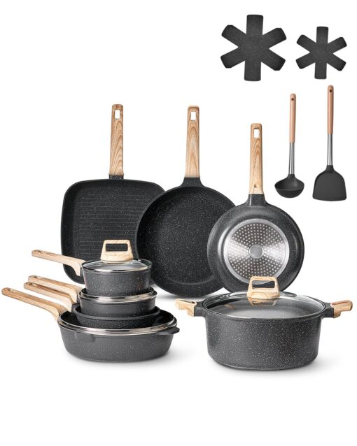 VEVOR 19 Piece Nonstick Granite Cookware Set with Silicone Utensils