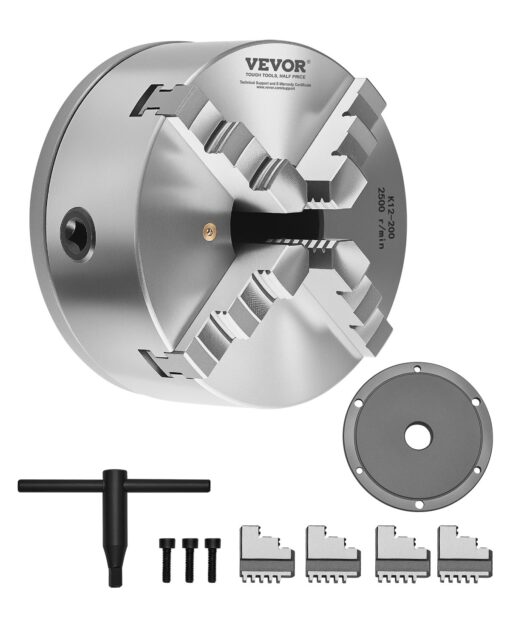 VEVOR 200 mm 4 Jaw Self Centering Lathe Chuck with 38 mm 8 Threaded Backing Plate