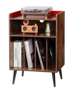 VEVOR 3-Tier Wooden Vinyl Record Player Stand with LED Light