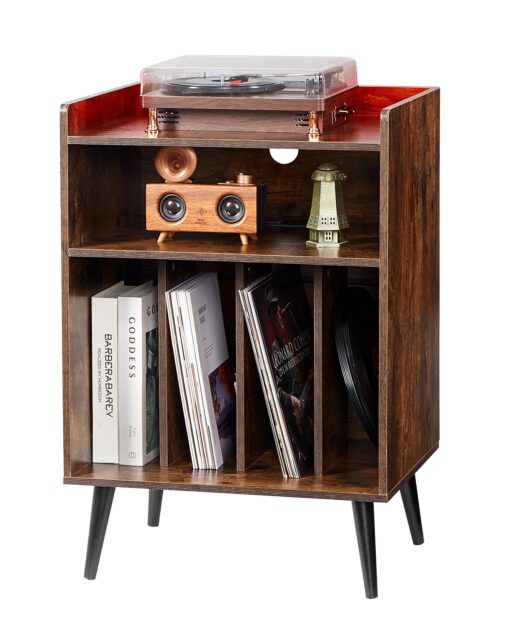 VEVOR 3 Tier Wooden Vinyl Record Player Stand with LED Light