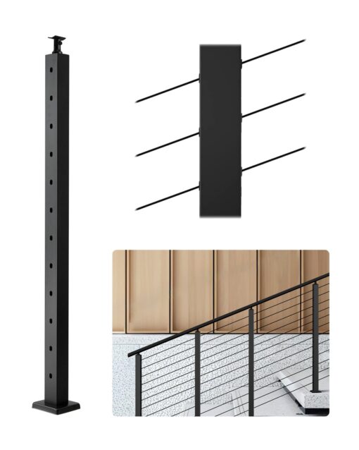 VEVOR 1067 cm Stainless Steel Cable Railing Post with 30° Angled Holes for Stairs Decks