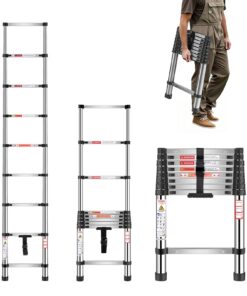VEVOR 2.54m Telescoping Stainless Steel Ladder with 1.5in Wide Steps