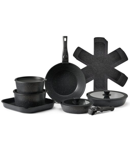 VEVOR 17 Piece Granite Nonstick Cookware Set with Removable Handles