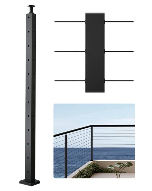 VEVRO 1067 cm Stainless Steel Corner Cable Railing Post with L Type Holes for Decks