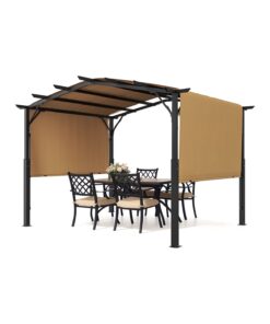 VEVOR 3x3 m Outdoor Retractable Metal Pergola with Arched Top and Waterproof Canopy for Patio or Garden Shade