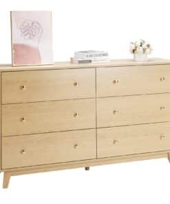 VEVOR 6-Drawer Wooden Dresser with Smooth Sliding Drawers and Anti-Tip Safety for Bedroom or Living Room