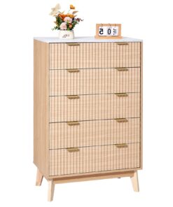 VEVOR 5-Drawer Wooden Dresser with Fluted Design