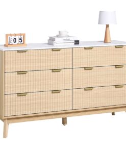VEVOR 6-Drawer Wooden Dresser with Fluted Front