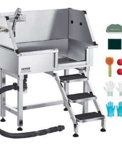 VEVOR 86.4 cm Stainless Steel Dog Grooming Bath Tub with Stairs