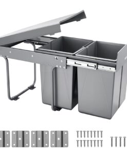 VEVOR Double 20L x2 Pull-Out Waste Bin – 40L Under Cabinet Kitchen Trash Can with Sliding Rails