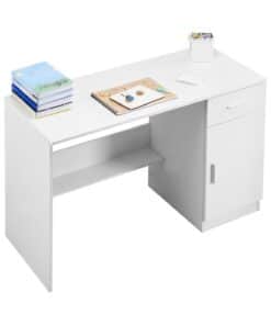 VEVOR Kids Study Desk with Drawer – White Wooden Small Desk for Bedroom or Study Room
