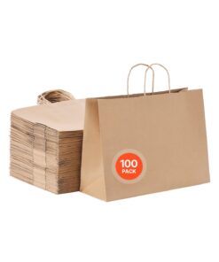 VEVOR Brown Kraft Paper Bags with Handles 100pcs 40.6x15.2x30.5cm Reusable Gift & Shopping Bags