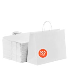 VEVOR White Kraft Paper Bags with Handles 100pcs 40x15x30cm Reusable Gift & Shopping Bags