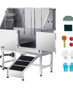 VEVOR 127 cm Stainless Steel Dog Grooming Bath Tub with Ramp and Water Filter – Professional Pet Washing Station