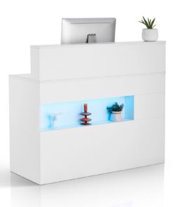 VEVOR 120cm White Reception Desk – Rectangular Front Counter Table for Office or Salon
