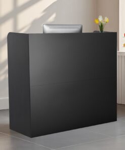 VEVOR Black Reception Desk 120cm – Rectangular Front Office Counter Table for Reception Areas and Offices