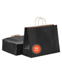 VEVOR 50 Black Kraft Paper Bags with Handles