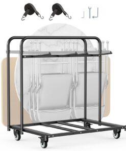 VEVOR Folding Chair and Table Rack Cart with Wheels – Holds 5 Tables & 14 Chairs