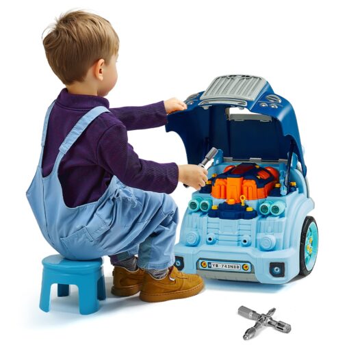 VEVOR Kids Engine Toy Car Repair Set Blue Mechanic Playset with Removable Parts for Educational Fun