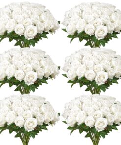 VEVOR 120 Pcs White Artificial Roses – Realistic Foam Flower Bouquet for Wedding