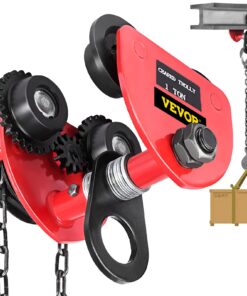 VEVOR 2T (2000kg) Heavy Duty Overhead Geared Push Beam Trolley – Red Chain Hoist Roller for Lifting and Rigging