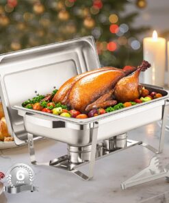 VEVOR 7.6L 6-Pack Rectangular Chafing Dish Buffet Set – Full-Size Stainless Steel Food Warmers for Catering & Events