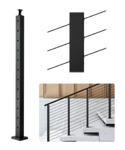 VEVOR 106.7x5x5 cm Stainless Steel Cable Railing Post with 30° Angled Holes for Deck Stair Handrail System