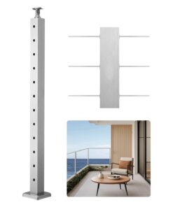 VEVOR 106.7x5x5 cm Stainless Steel Cable Railing Post – Pre-Drilled for Deck & Stair Installation