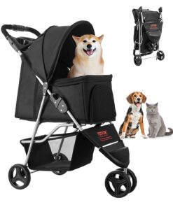 VEVOR Foldable Pet Stroller with 3 Wheels and Brake