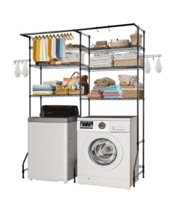 VEVOR Over Washer and Dryer Storage Shelf – 6-Tier 2-Row Black Metal Organizer Rack for Laundry Room