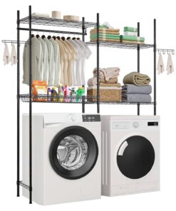VEVOR Black 4-Tier Over Washer and Dryer Storage Rack with Two Rows – Space-Saving Laundry Organizer Shelf