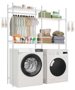 VEVOR White 4-Tier Over Washer and Dryer Storage Rack with Two Rows – Space-Saving Laundry Shelf Organizer