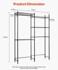 2-Row Black Metal Shelf Organizer for Laundry Room
