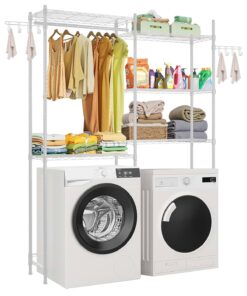 VEVOR White 5-Tier Over Washer and Dryer Storage Rack with Two Rows – Space-Saving Laundry Shelf Organizer