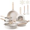 VEVOR 17 Piece White Granite Nonstick Cookware Set  Durable Pots and Pans for All Stovetops
