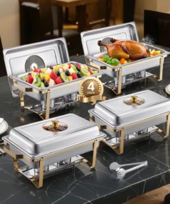 VEVOR 7.6L 4-Pack Rectangular Chafing Dish Set – Full-Size Stainless Steel Buffet Warmers