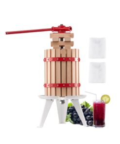 VEVOR 6L Manual Fruit Wine Press with Beechwood Basket & Filter Bags – Juice & Cheese Maker for Home & Farm Use