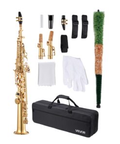 VEVOR B♭ Straight Soprano Saxophone in Gold Brass with Case & Mouthpiece – 33-Note Range