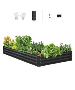 VEVOR 244x122x30 cm Cinkota Metāla Paaugstināta Dārza Kaste – Tumši Pelēka Āra Stādītava ar Pastiprinātu Konstrukciju